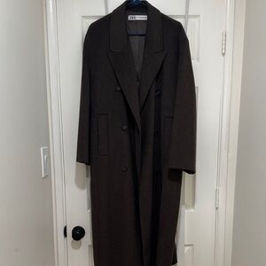 Zara Women's Double-Breasted Trench Coat in Dark Brown
